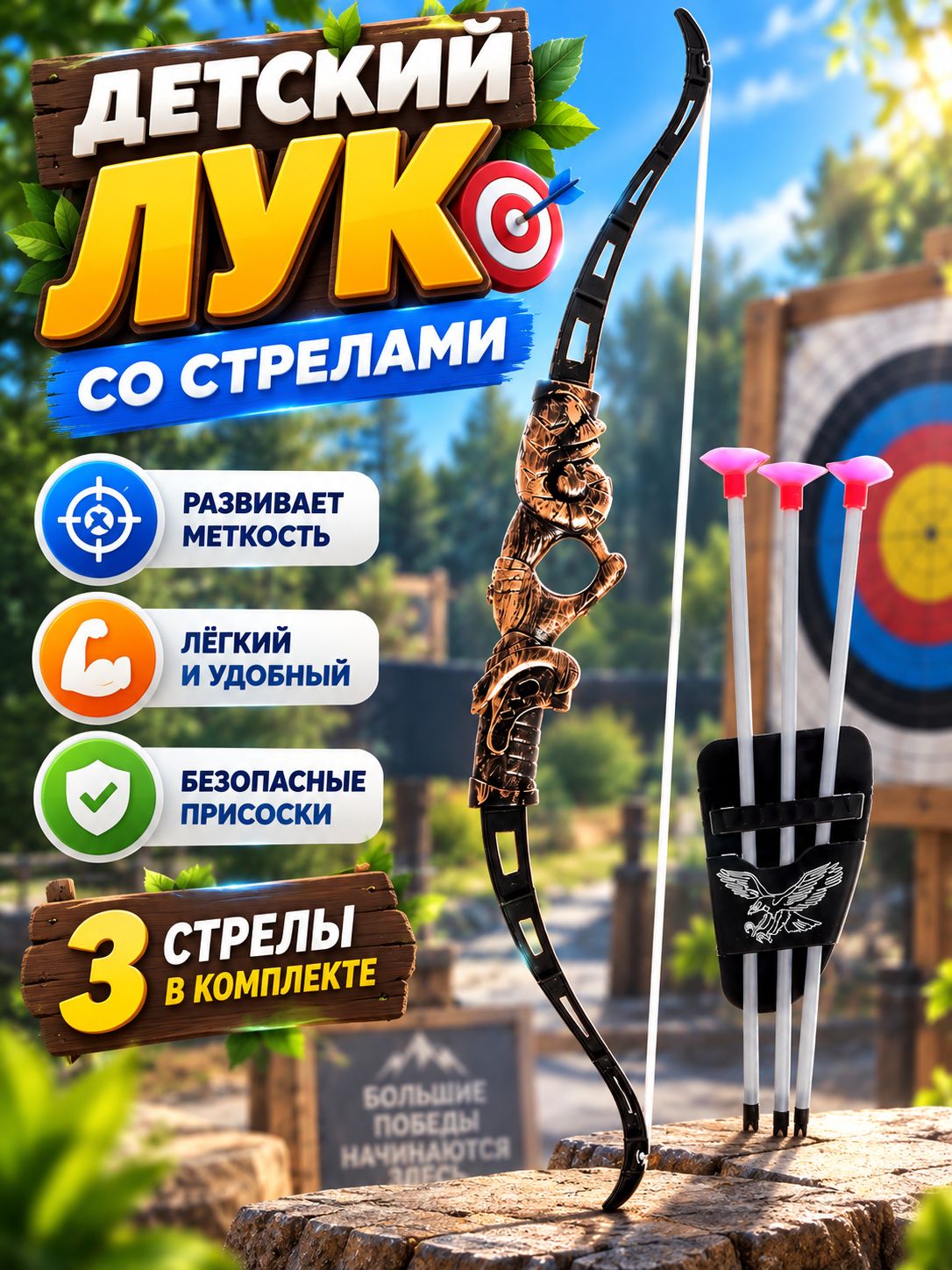 Лук детский "Орел" / стреляет присосками / лук игрушечный