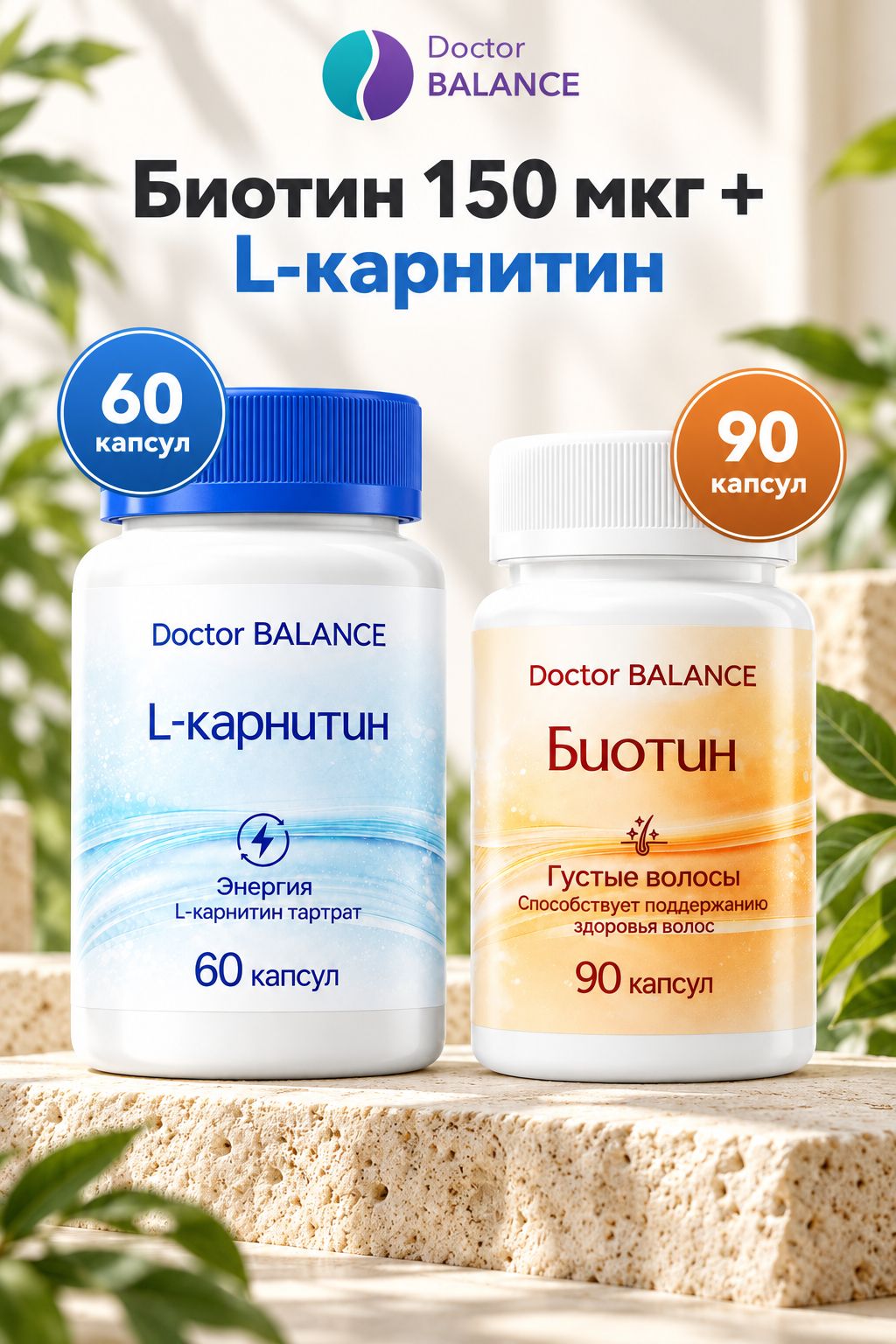 Набор Doctor Balance: Биотин 150 мкг 90 + L-карнитин 60