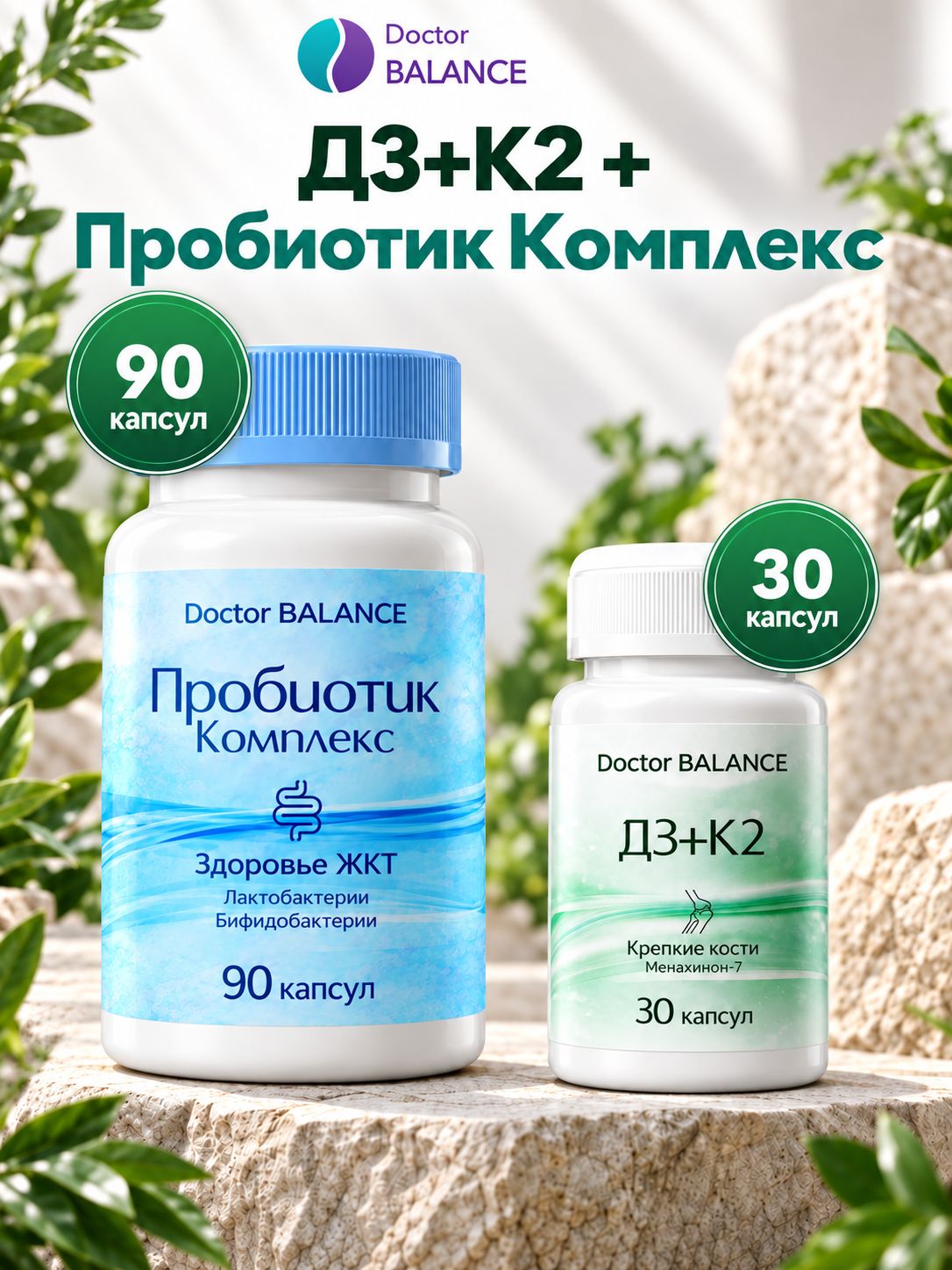 Набор Doctor Balance: Витамины D3 + K2 30 + Пробиотик-комплекс для пищеварения 90