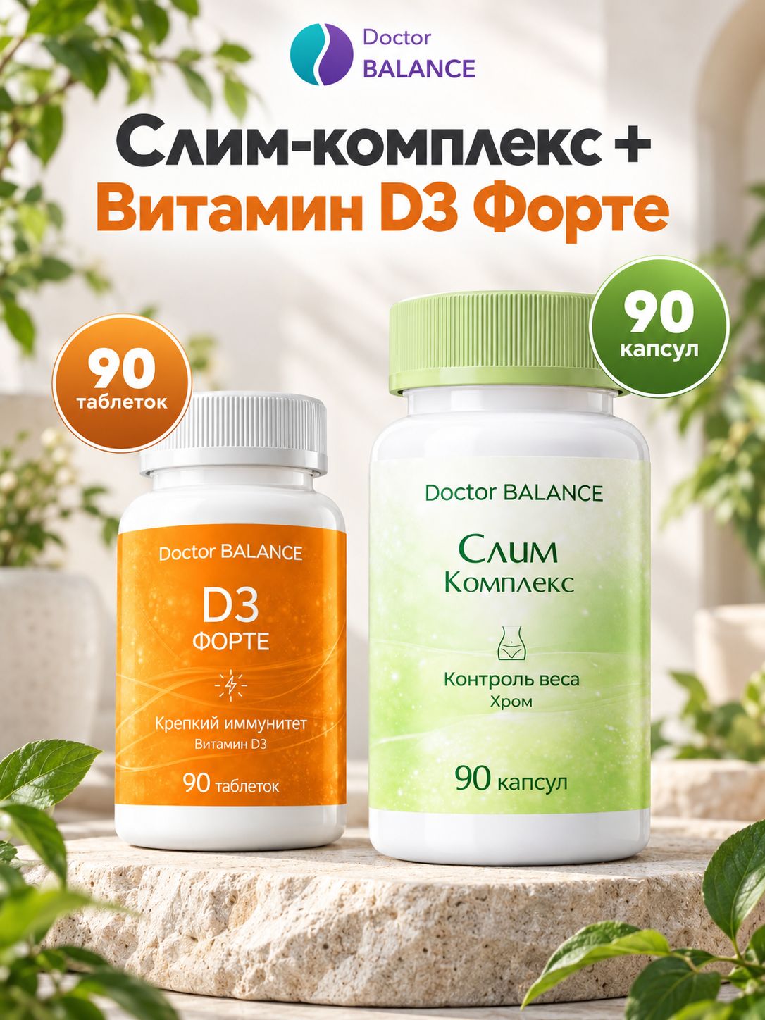 Набор Doctor Balance: Слим-комплекс для контроля веса 90 + Витамин D3 Форте 90