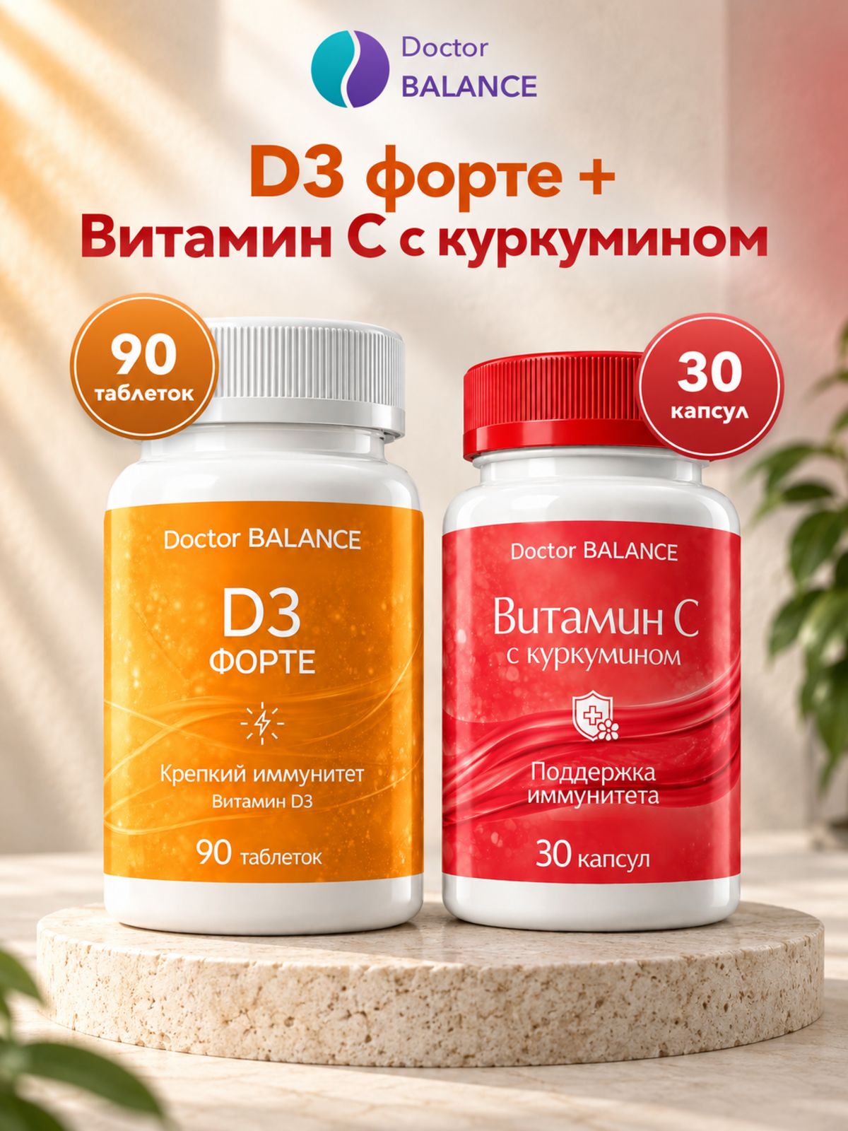 Набор Doctor Balance: Витамин C с куркумином 30 + Витамин D3 Форте 90