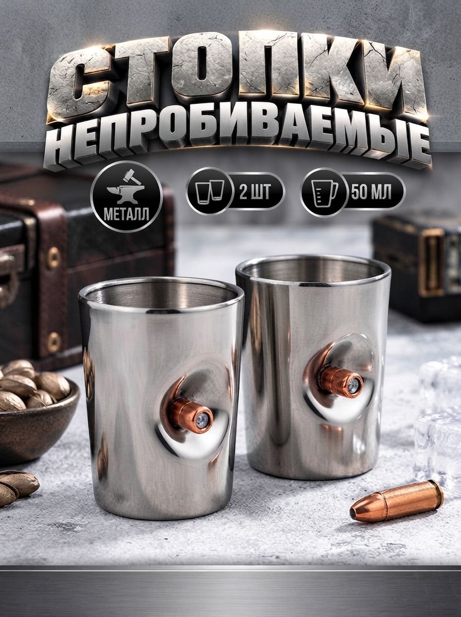 Стопки для водки, походные, набор 2 шт., в подарок