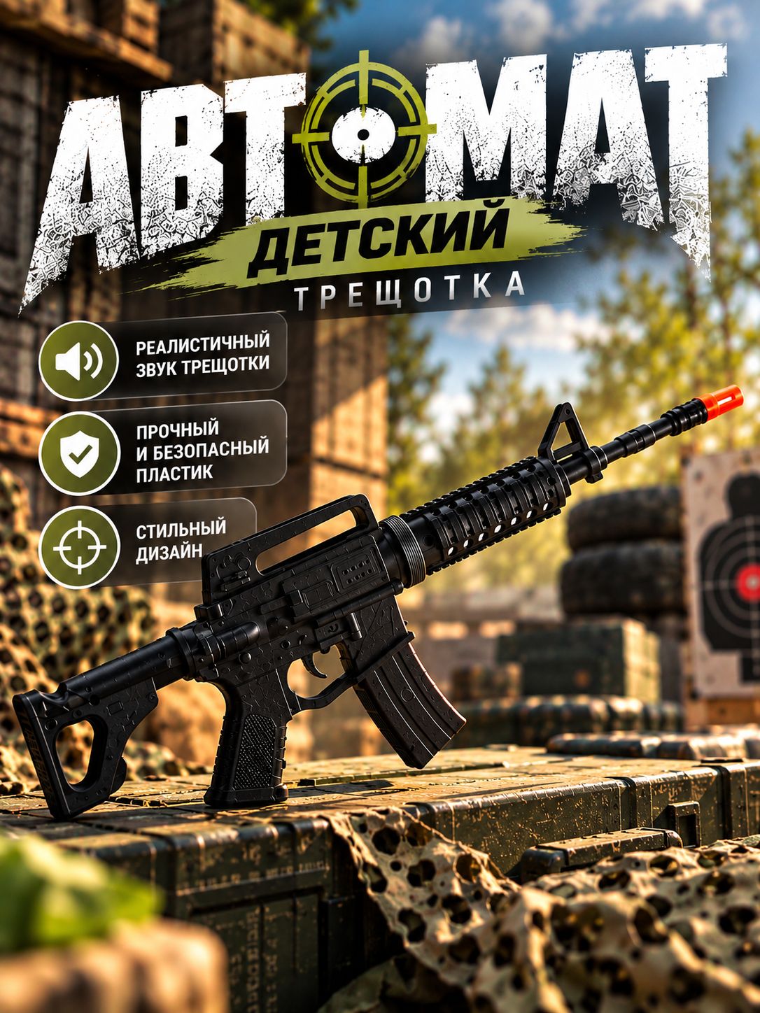 Автомат-трещотка "Рокот", цвет черный / автомат детский