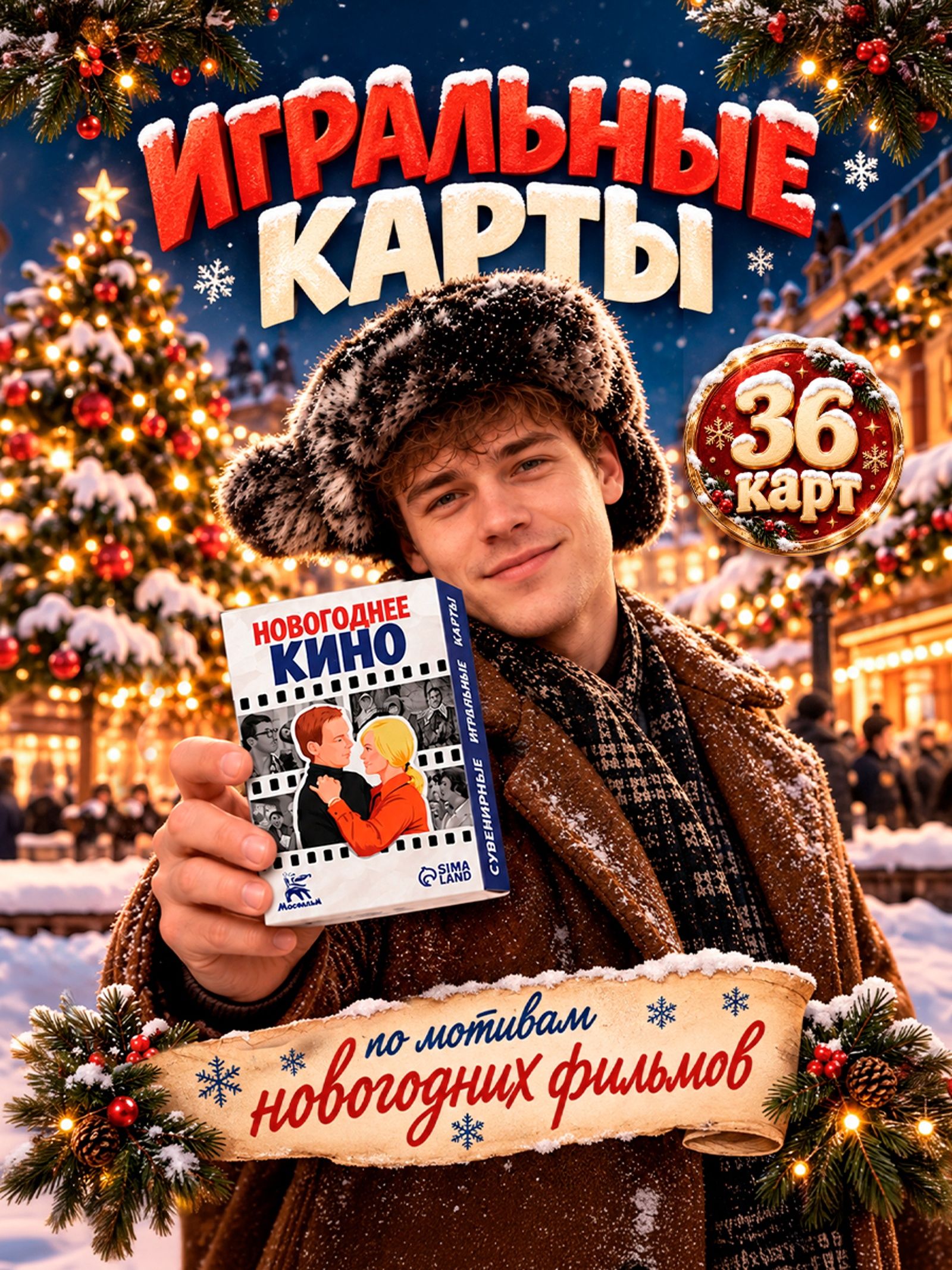 Игральные карты, Мосфильм, новогодние, сувенирные, 36 карт
