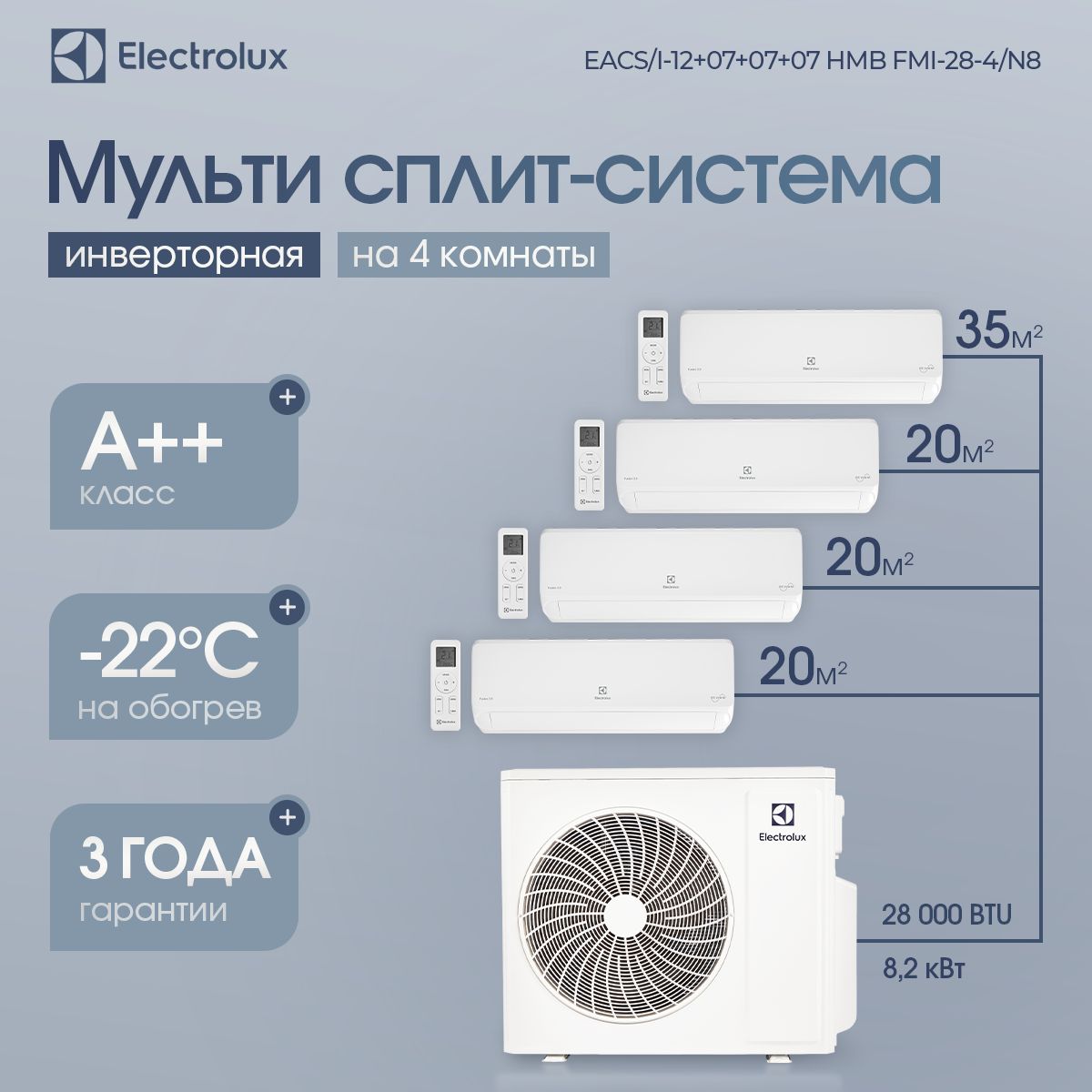 Мульти сплит-система Electrolux EACS/I-12+07+07+07 НMB FMI-28-4/N8_ERP комплект