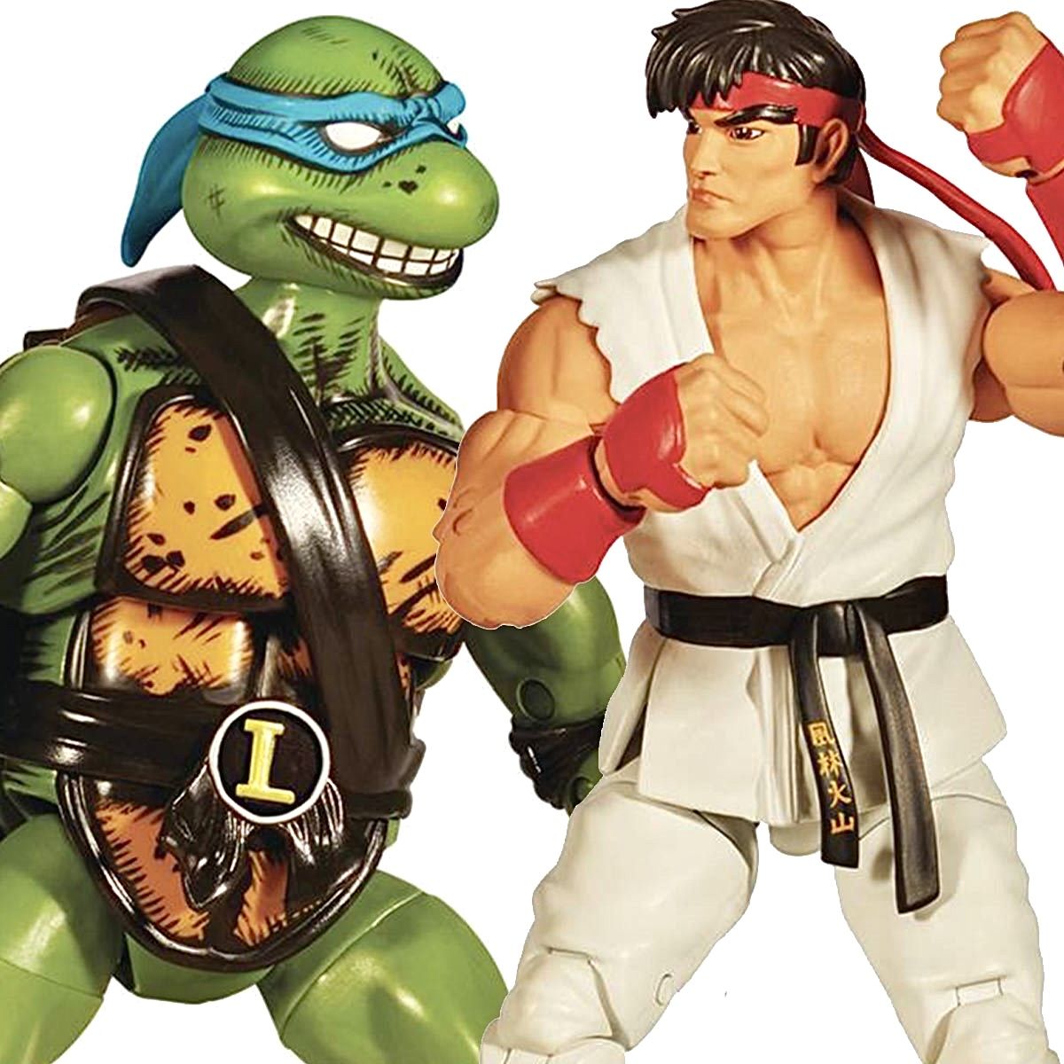 Черепашки Ниндзя / Teenage Mutant Ninja Turtles / Street Fighter Набор фигурок Леонардо vs. Рю (Bandai, 15 см)