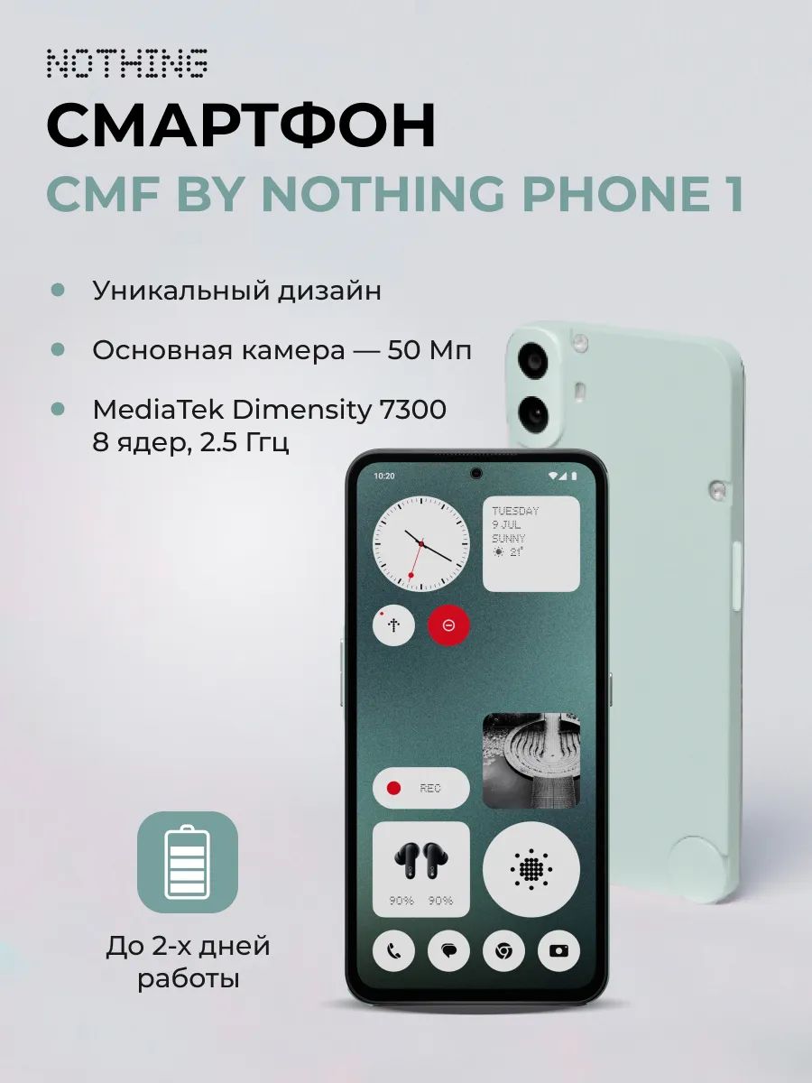 Смартфон CMF BY NOTHING Phone 1 128 ГБ 8 ГБ Зеленый 6.67 OLED