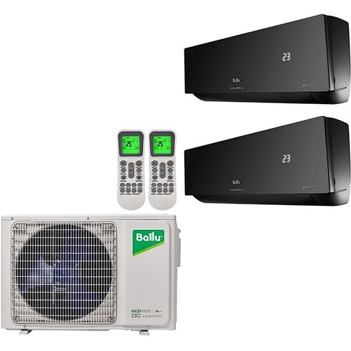 Инверторная мульти сплит-система Ballu на 2 комнаты (20 м2 + 20 м2) BA2OI-FM/out-14HN8/EU_BL + 2*BSUI-FM/in-07HN8/EU_BL, комплект, чёрный