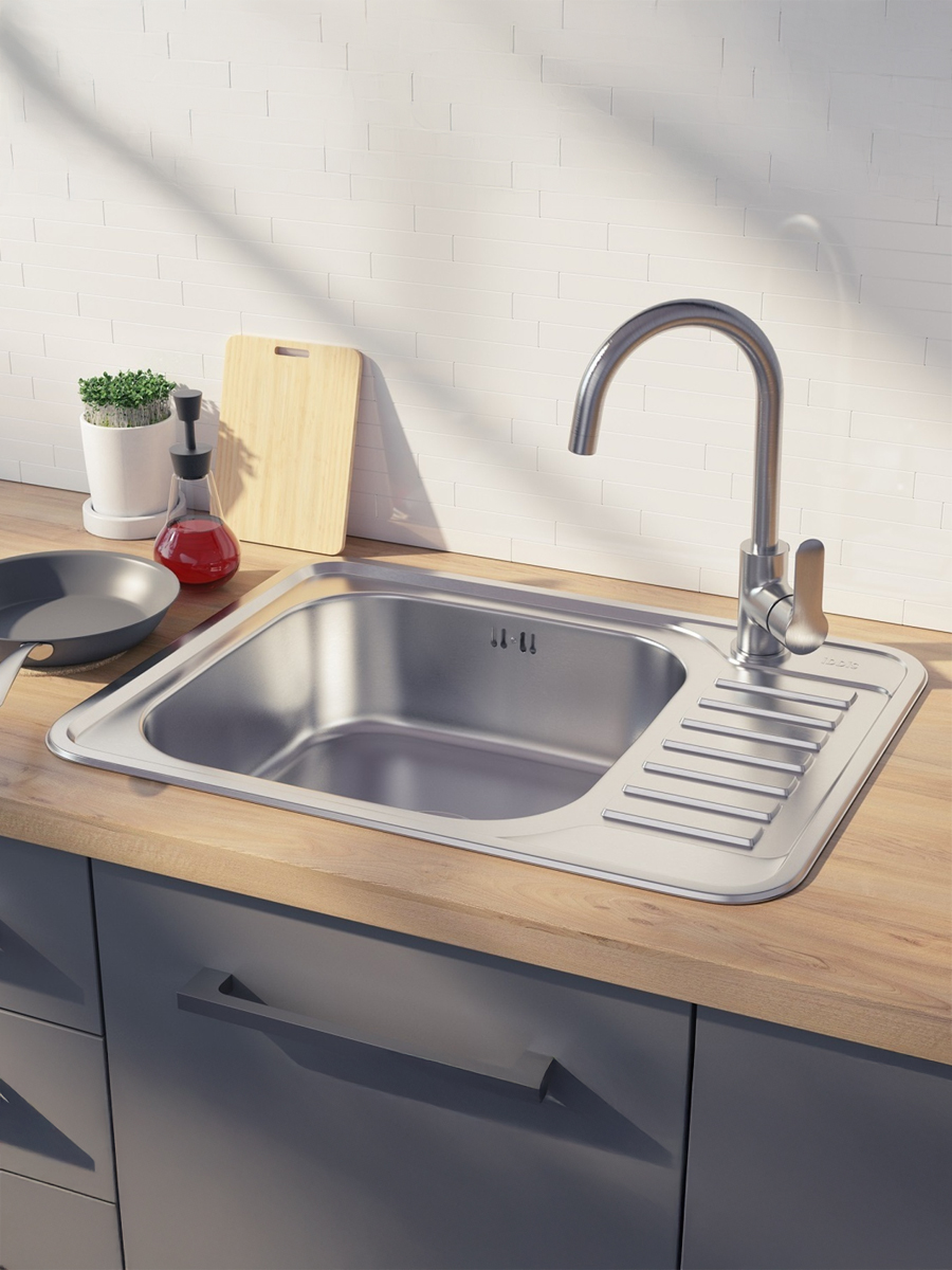 Фото товара на маркетплейсе ozon Мойка для кухни IDDIS, врезная, 65х50х17 см, нержавеющая сталь, крыло справа, матовая, Бэйсик (Basic), BAS65SLi77