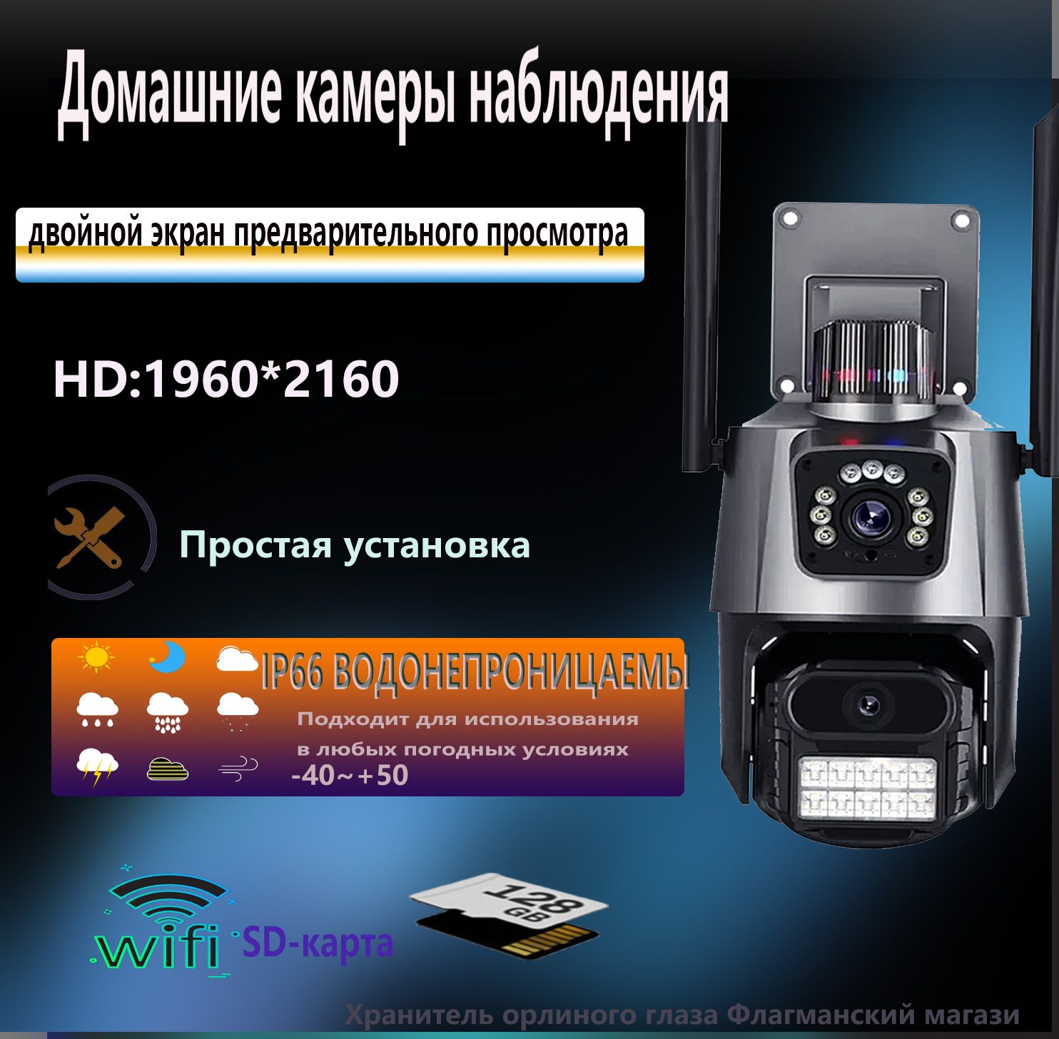 НаружнаяHD-камерадлядома:Wi-Fi,двойнойисточниксвета,запатентованнаякупольнаяконструкция,отслеживаниедвижения,двусторонняяголосоваясвязь,простаяустановка