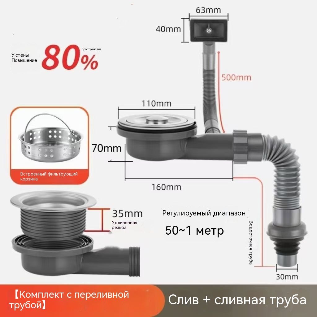 Сифондлякухонноймойкиплоскийбезперелива