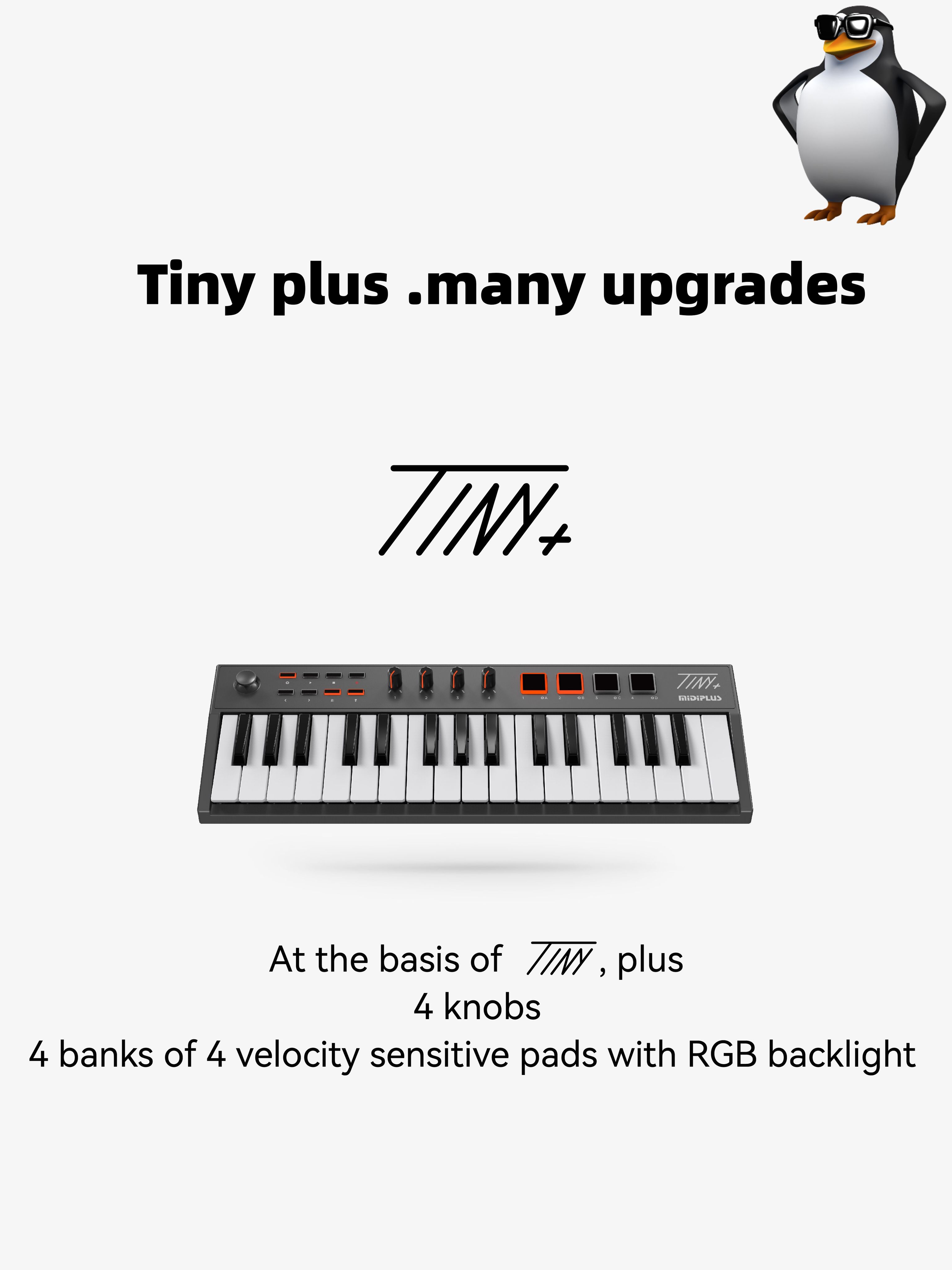 MiDiPLUSTINY+портативныймини-драм-пэдс32клавишами,электронныймузыкальныйконтроллер,MIDI-клавиатурадлясозданиямузыки.