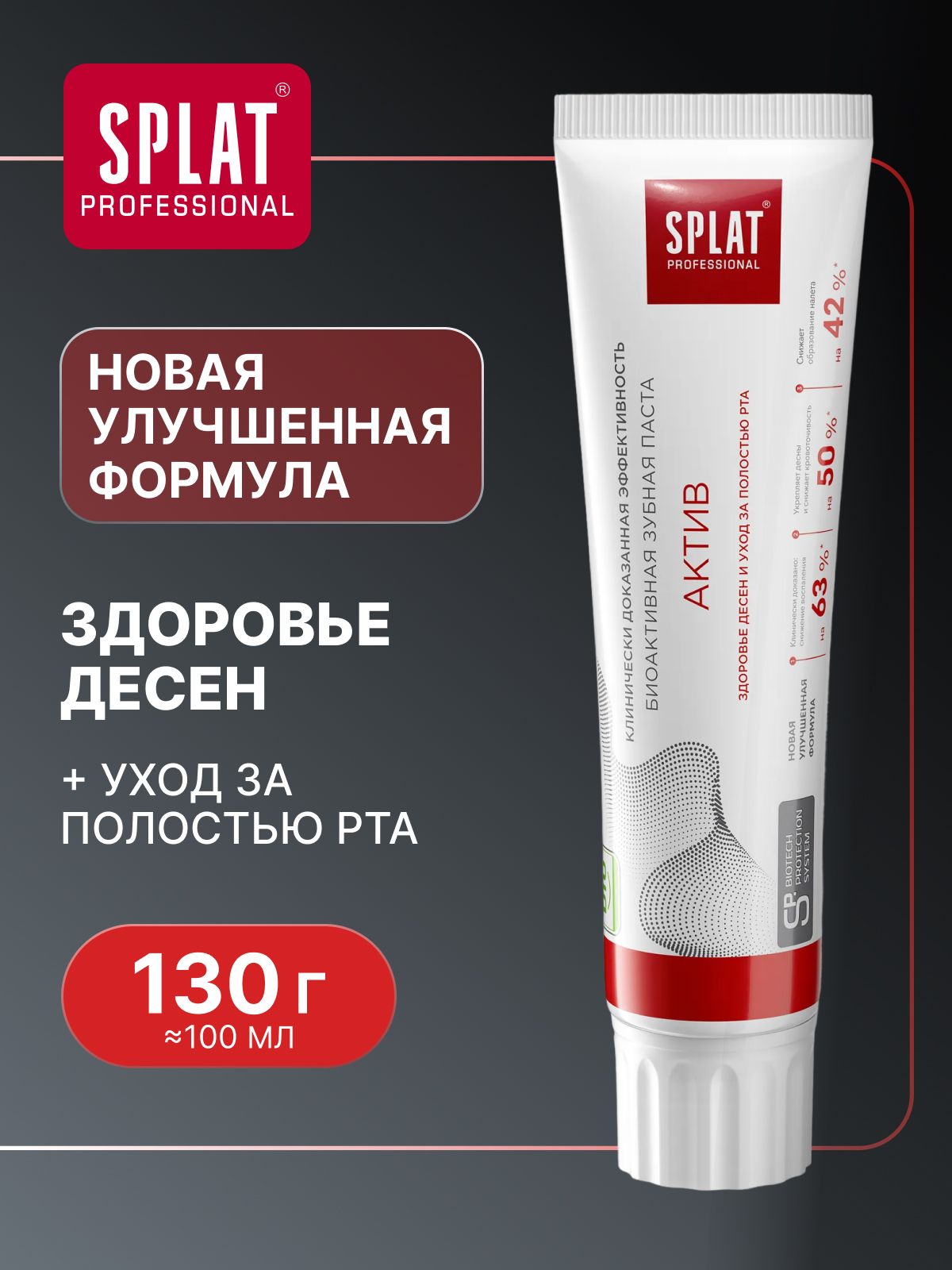 Зубная паста SPLAT Professional "АКТИВ" для здоровья зубов и десен, 130 г (100 мл)