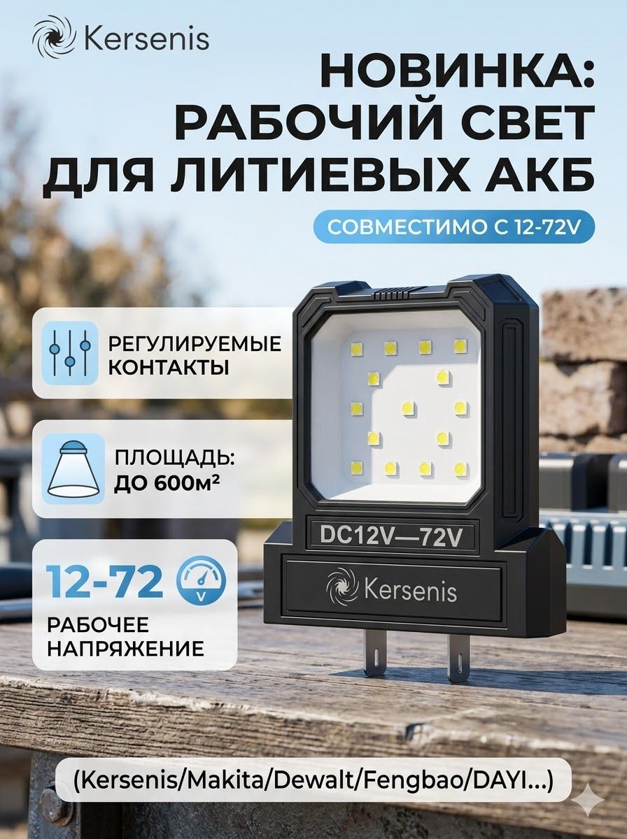 Kersenisуниверсальнаясветодиодныйрабочийфонарь12-80V.длительноеиспользованиенастройплощадках(безаккумулятора)