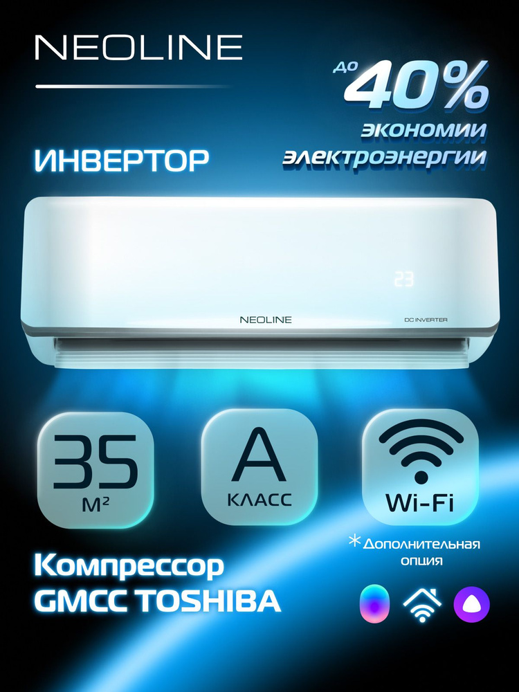 Сплит система кондиционер инверторная NEOLINE DC NAMI-12HN1_24Y, белый, для помещений до 35 кв.м, 4 режима #1