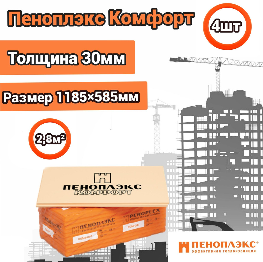 Утеплитель Пеноплекс 30 мм Комфорт 4 плиты 2,8м2 из пенополистирола для  стен, крыши, пола купить по доступной цене с доставкой в интернет-магазине  OZON (821789585)