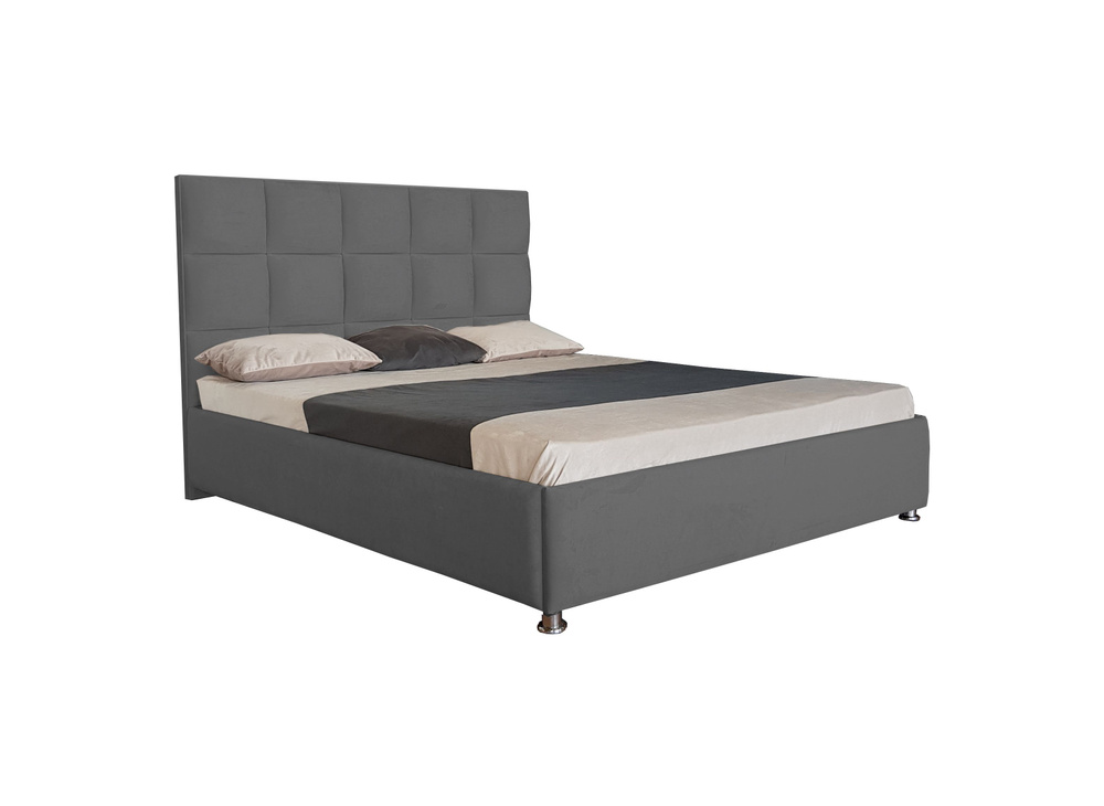Двуспальная кровать Флорида Нью 140x200 с подъемным механизмом и с коробом для белья велюр серый ножки #1