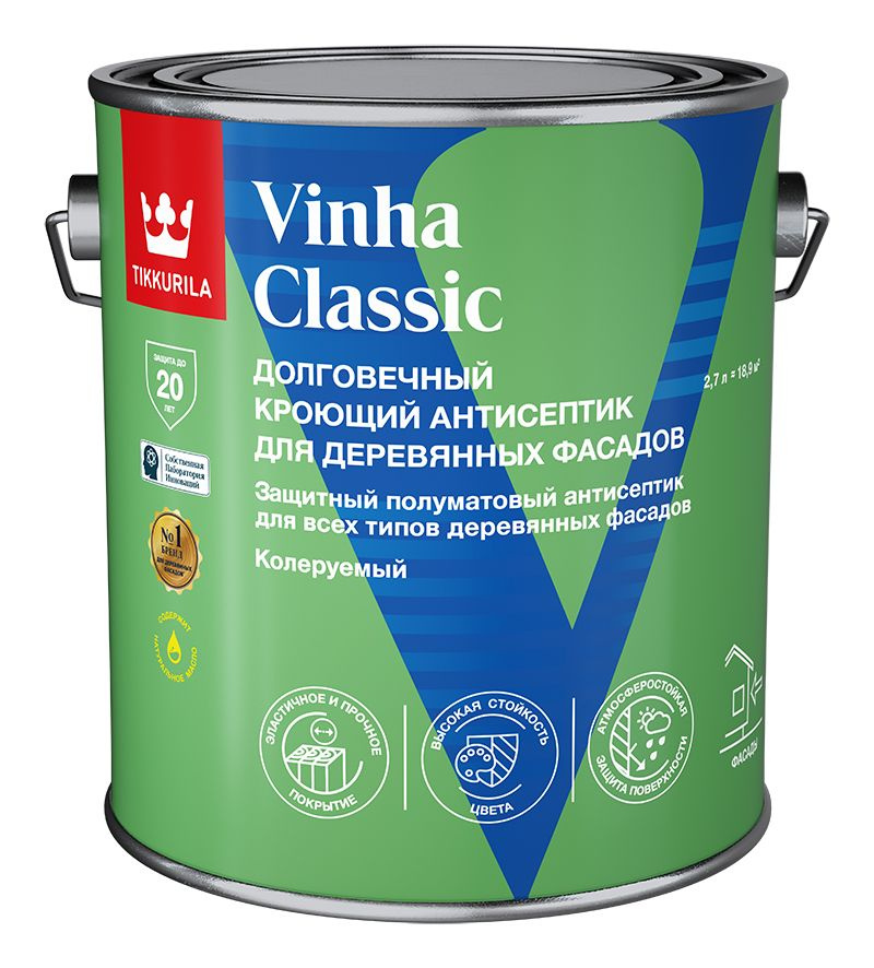 TIKKURILA VINHA CLASSIC антисептик кроющий водоразбавляемый полуматовый, база A, 2.7 л  #1