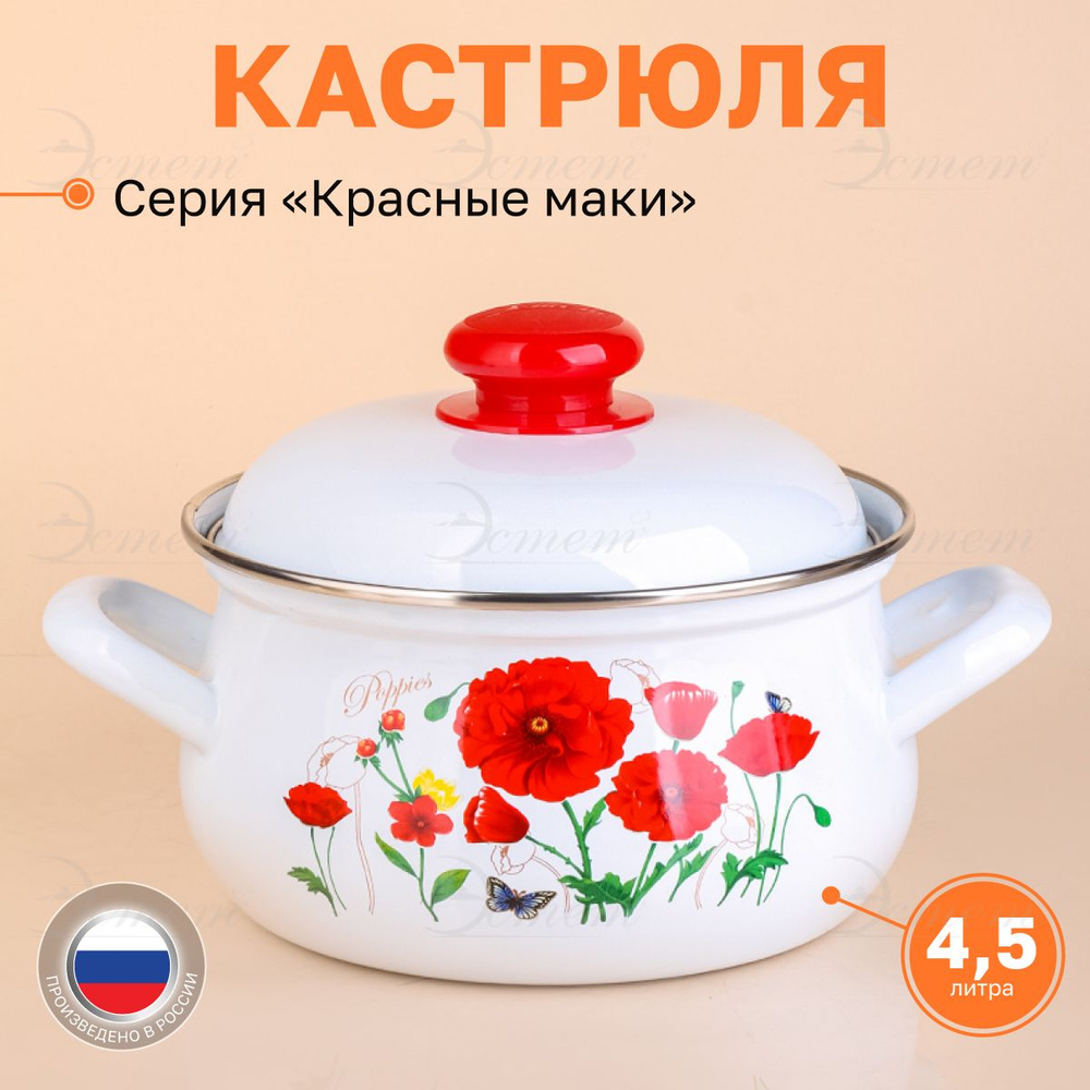 Кастрюля с крышкой для всех плит , эмалированная 4,5 литра  #1