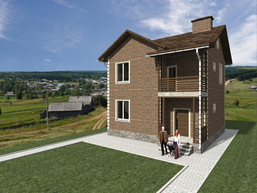 Проект двухэтажного дома ( площадь 96,9 кв.м )без гаража из газобетонного блока с облицовкой из керамического #1