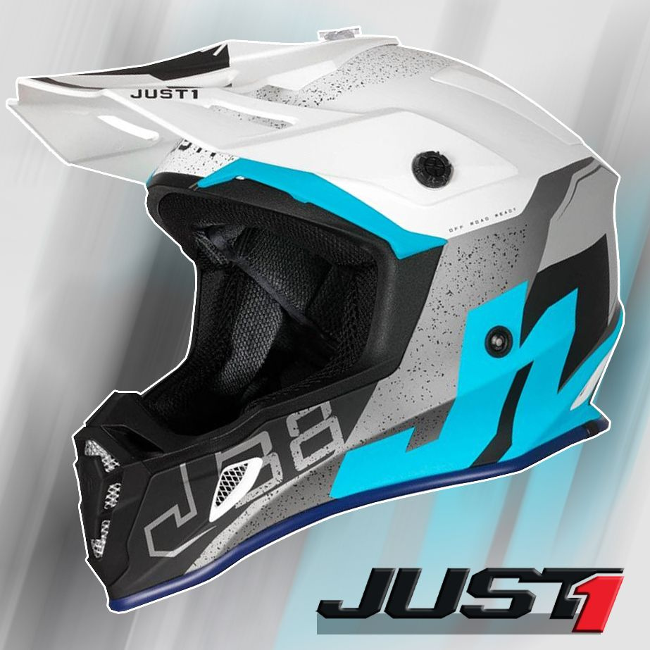 Шлем кроссовый JUST1 Racing J38 Korner XS(53-54) голубой/белый матовый ...