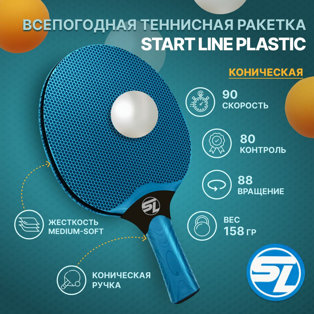 Всепогодная теннисная ракетка Start line plastic, синяя, для игры на улице  - купить с доставкой по выгодным ценам в интернет-магазине OZON (1551673287)