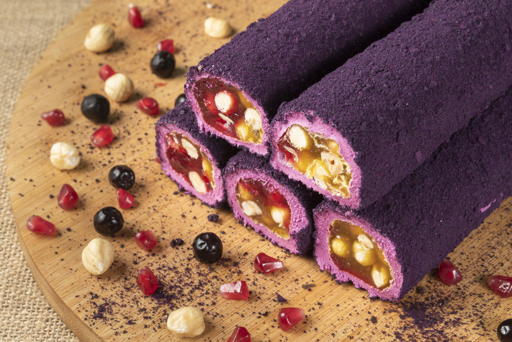 MAHMUTPASA Рахат лукум крем паста, ягоды, орехи, обсыпка: велвет кекс фиолетовый, фундук дробленый 1 #1