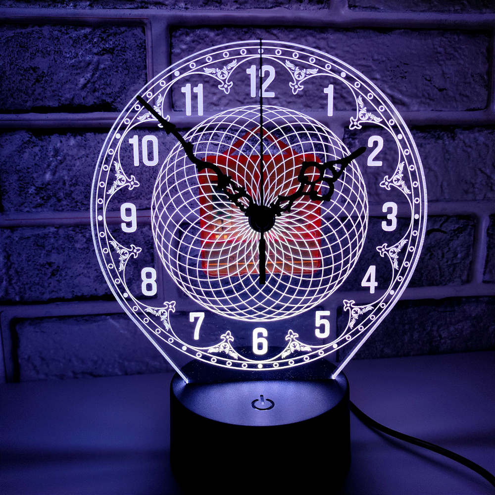 Ночник часы 3D из акрила на светодиодной подставке, 8 цветов  #1