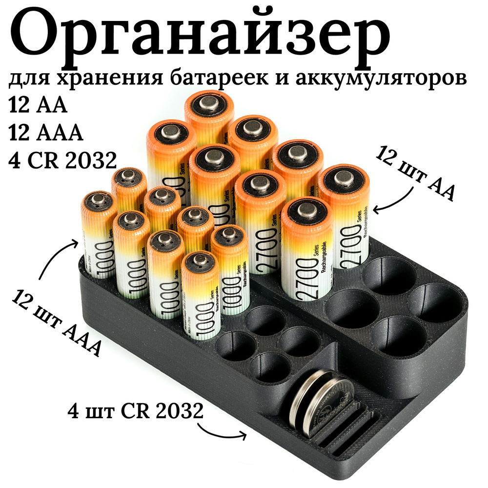 Органайзер бокс для батареек и аккумуляторов 12шт AA, 12шт ААА, 4шт CR2032  #1