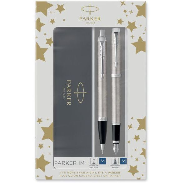 Набор Parker IM Core Stainless Steel CT, ручка перьевая/ручка шариковая, M, подарочная коробка, арт. #1