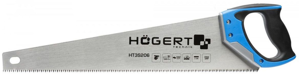 Пила-ножовка 500 мм, 7 TPI, закаленное, трехсторонняя заточка HOEGERT HT3S206  #1