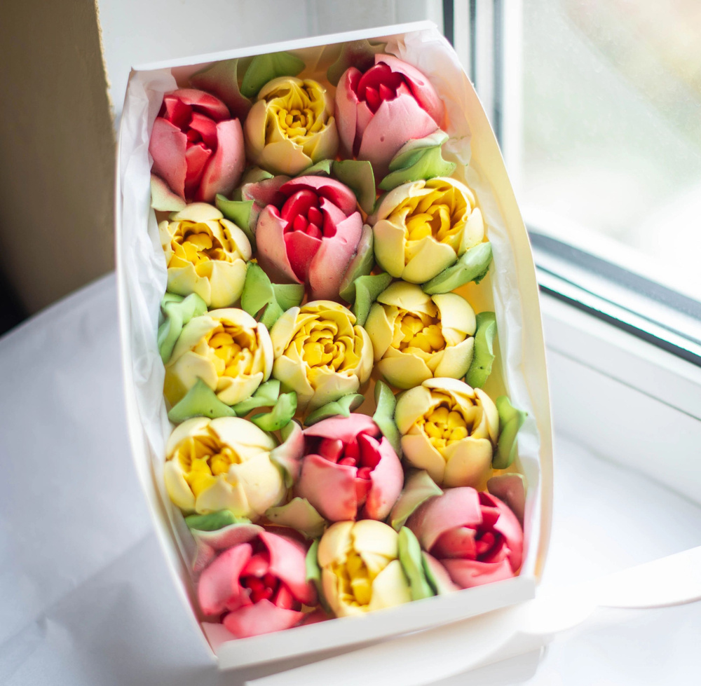 Зефирные цветы ручной работы. Зефирные тюльпаны в коробке.  #1