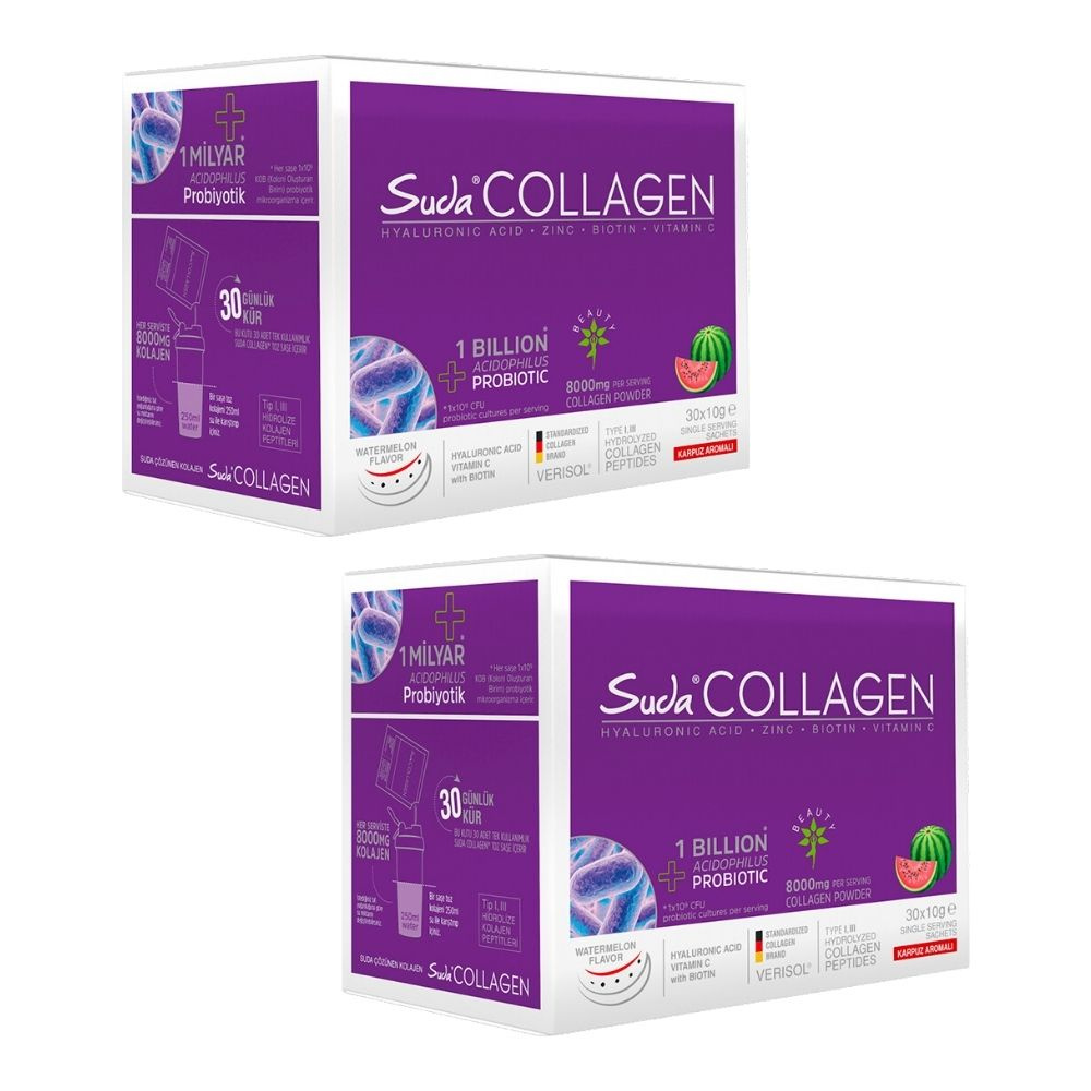 Suda Collagen Пептиды коллагена с пробиотиком, со вкусом арбуза, упаковка из 2 коробок, 60 саше x 10 #1