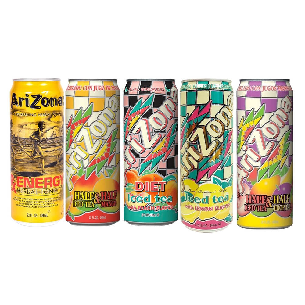 Холодный чай Arizona набор ассорти: Energy , Mango, Diet Peach, Lemon, Tropical (Аризона) 0.680 л * 5шт, #1