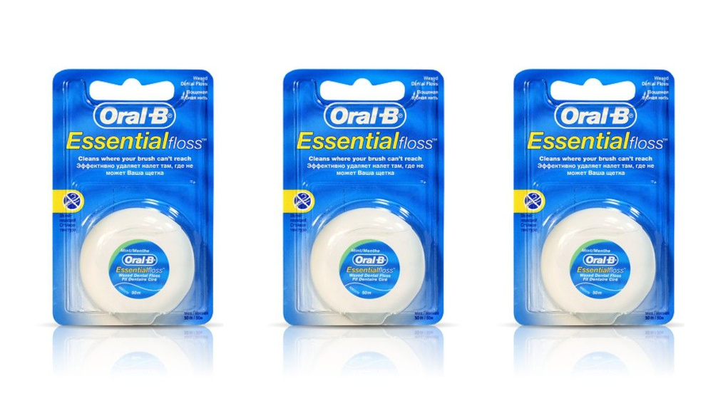 Oral-B Зубная нить Essential floss, мятная, вощеная, 50 м, 3 шт #1