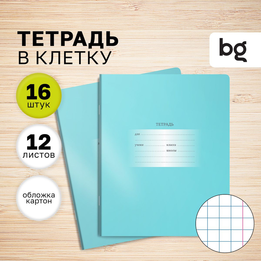 Тетради для школы в клетку 12 листов, Комплект/набор школьных тетрадей 16  штук BG 