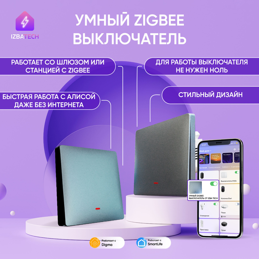 Умный выключатель Izba Tech, клавиш 1 шт, монтаж Открытый - купить с  доставкой по выгодным ценам в интернет-магазине OZON (1130301246)