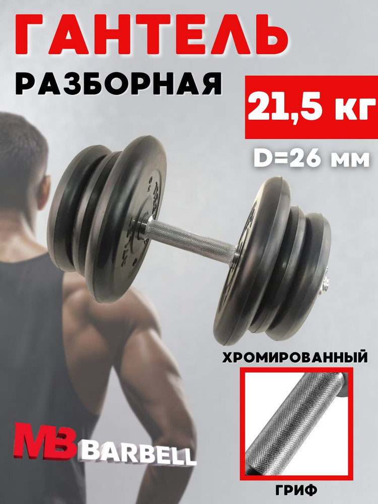 Гантель MB BARBELL Atlet разборная 21,5 кг с хромированным грифом  #1