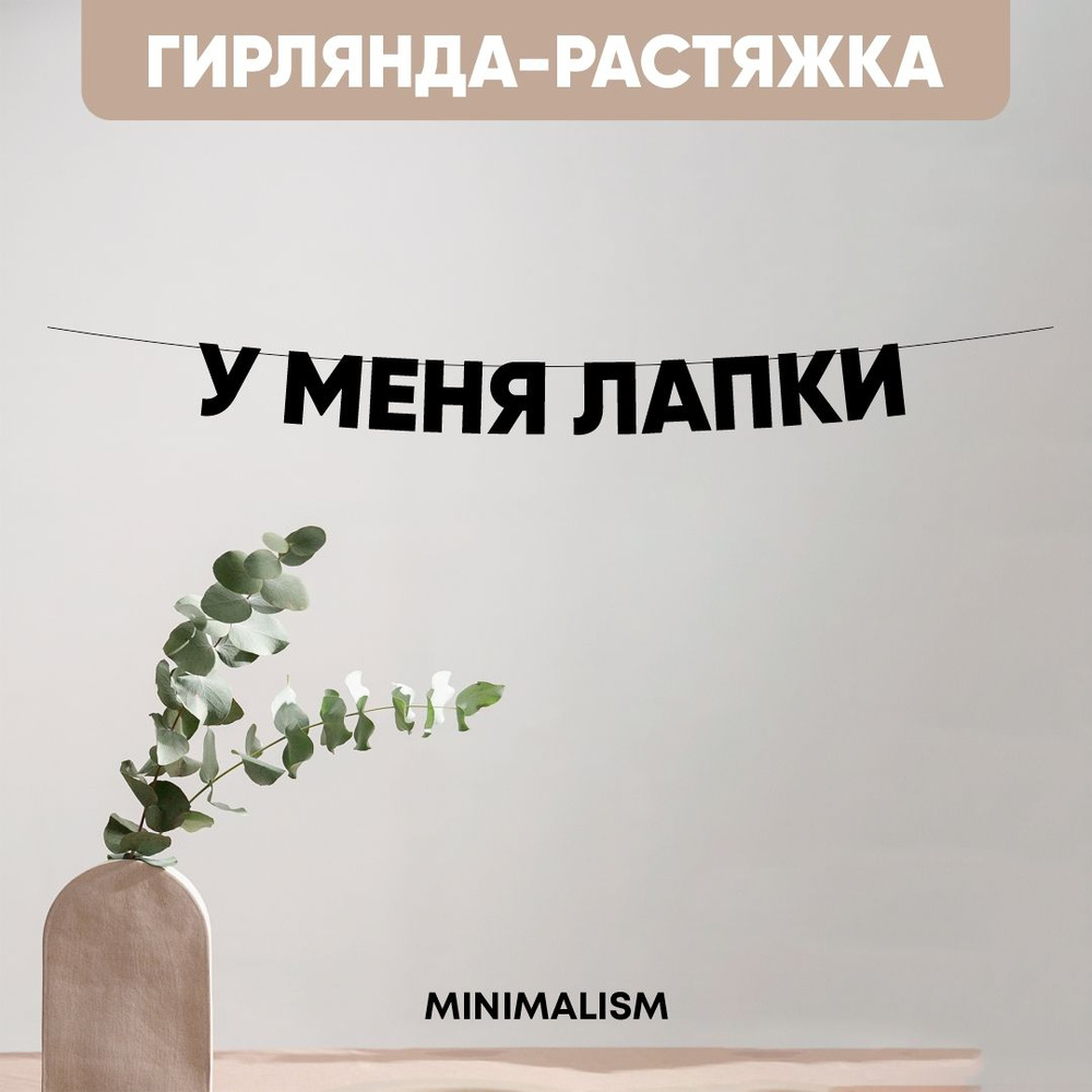 Гирлянда растяжка надпись черная Буквы на веревке "У МЕНЯ ЛАПКИ ", 8,5 см  #1