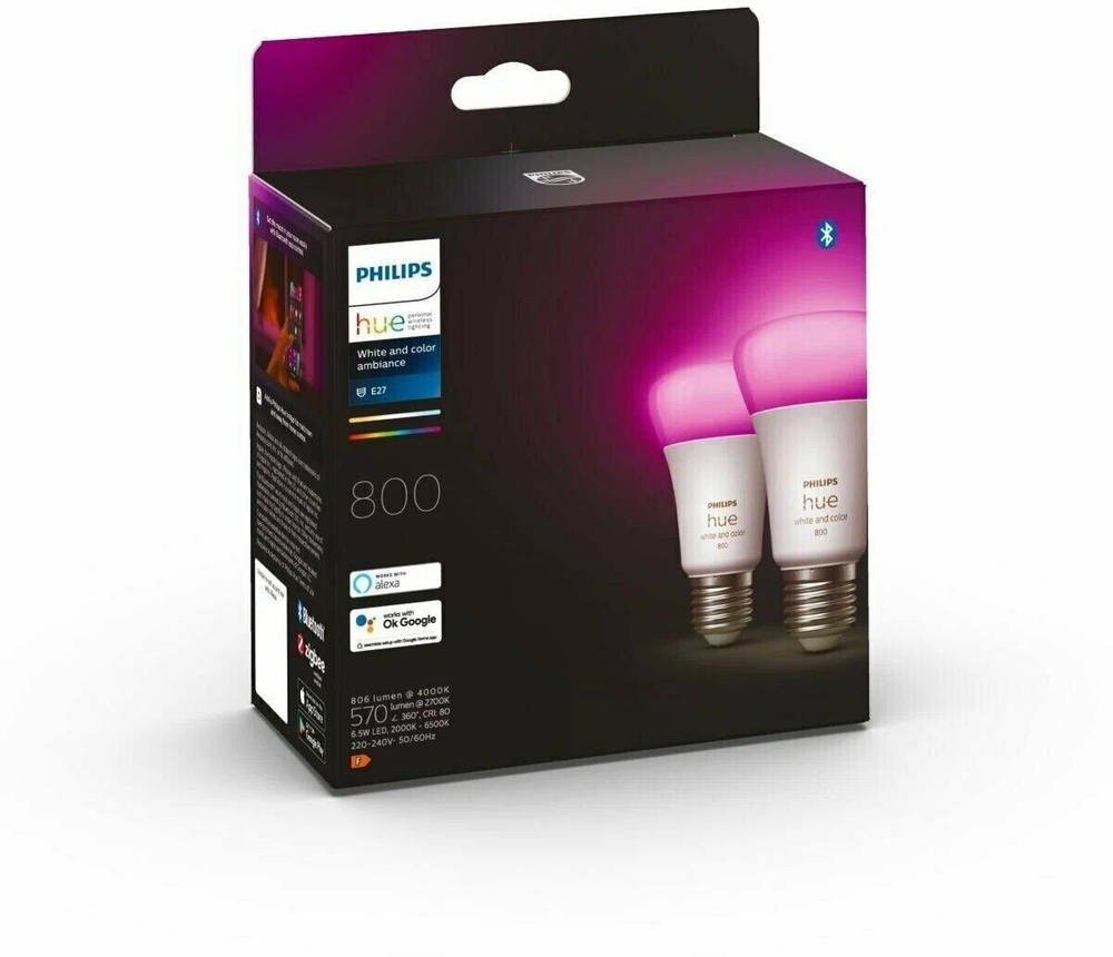 Умные лампы Philips Hue White and Color E27 A60 6.5 Вт 800Лм 2шт (929002489602) #1