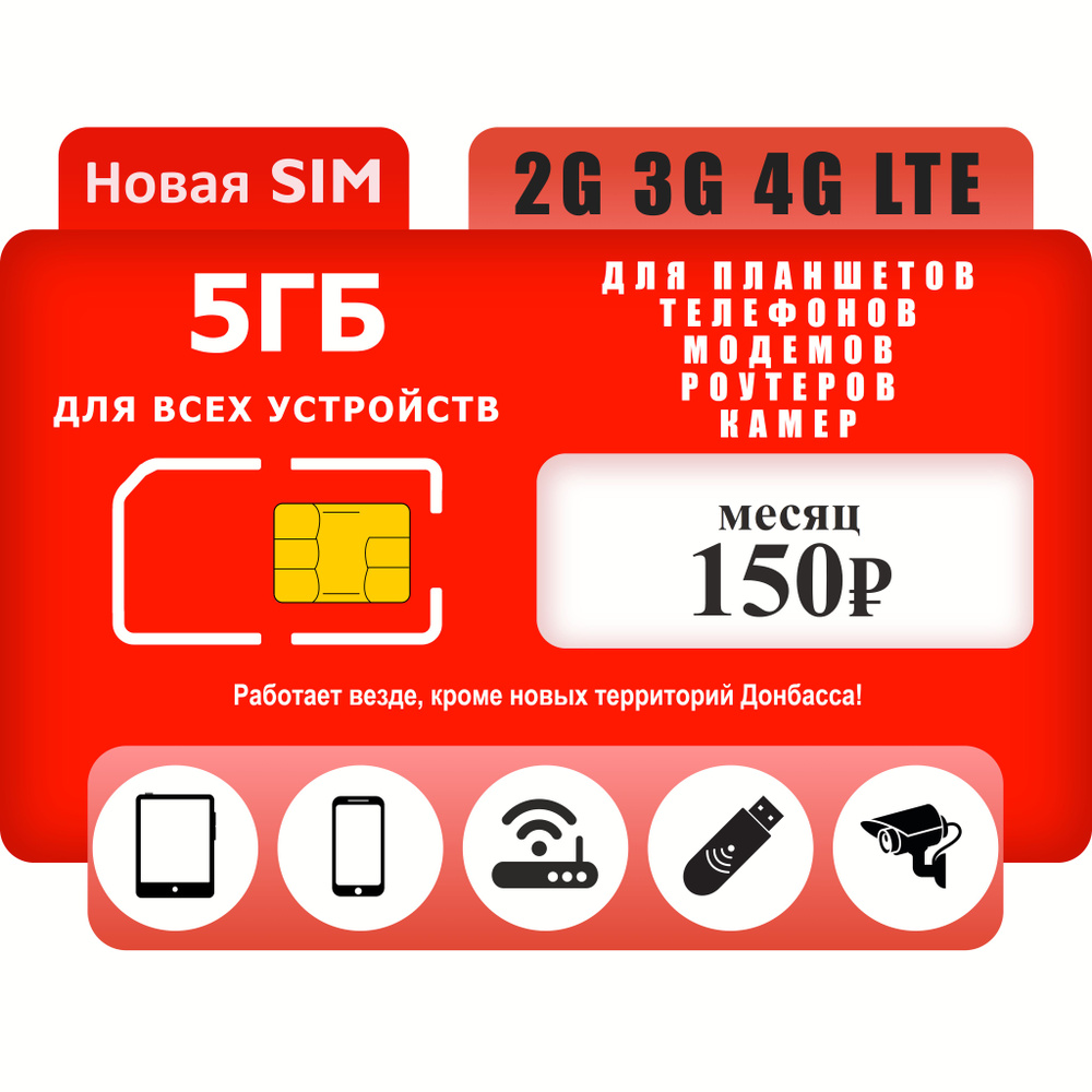 SIM-карта Sim карта МТС 150 руб./мес. 5 ГБ для WiFi камер (Вся Россия ...