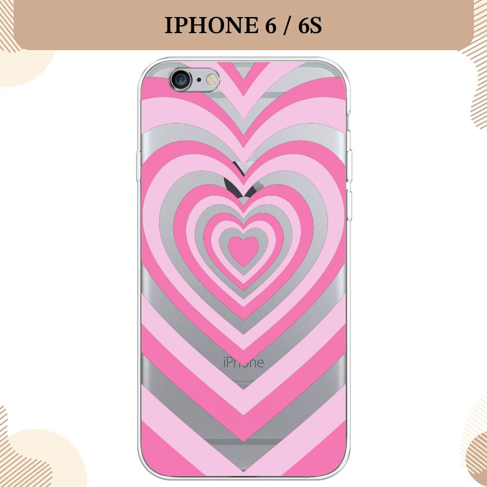 Силиконовый чехол на Apple iPhone 6/6S / Айфон 6/6S, Pink heart latte, прозрачный  #1