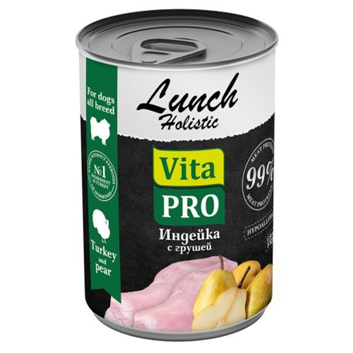 Vita Pro Lunch / Влажный корм Консервы Вита Про для собак Индейка с грушей, 400г х 9шт  #1