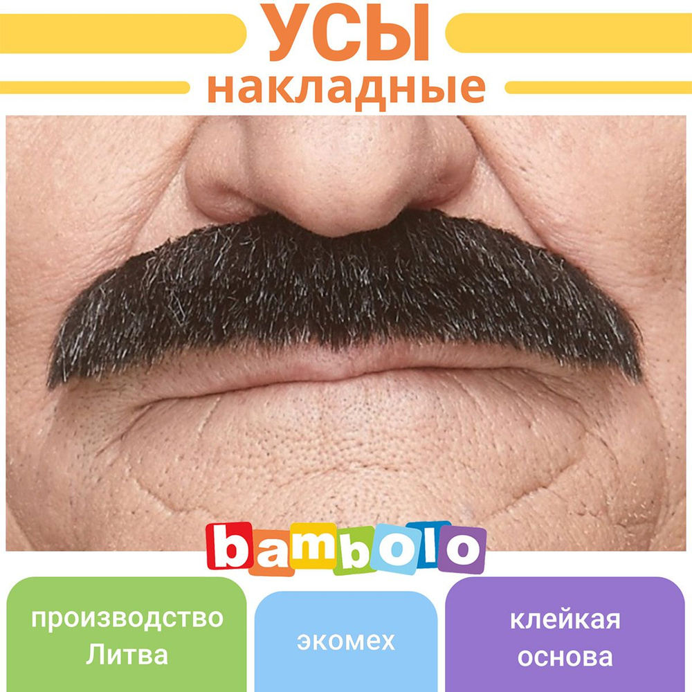 Карнавальные Усы шеврон чёрные с проседью (5743) #1