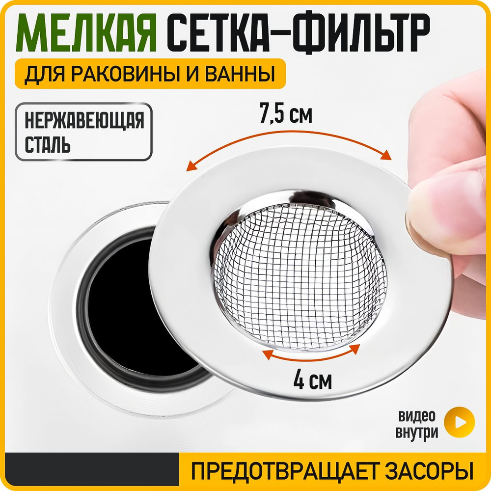 Ситечко для раковины металлическое, сетка для слива в ванне, диаметр 7,5 см, 1 шт, WiseBuys  #1