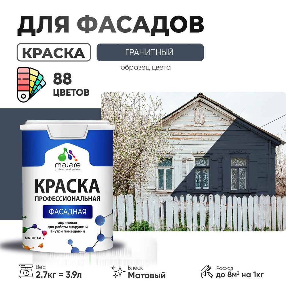 Краска фасадная для наружных работ Malare Professional для дерева по бетону, для минеральных поверхностей #1