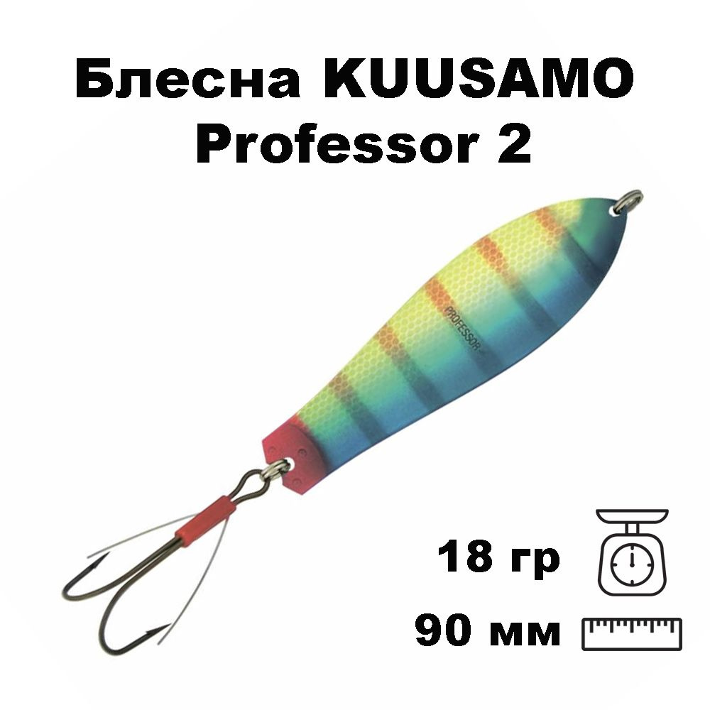 Блесна колеблющаяся (колебалка) Kuusamo Professor 2, 90мм, 18гр. незацепляйка BLU/GR-B, UV  #1