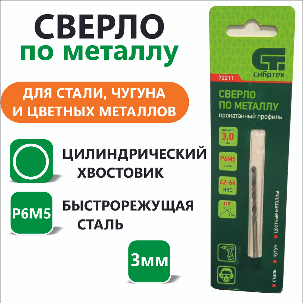 Сверло по металлу из быстрорежущей стали с цилиндрическим хвостовиком, 3мм  #1