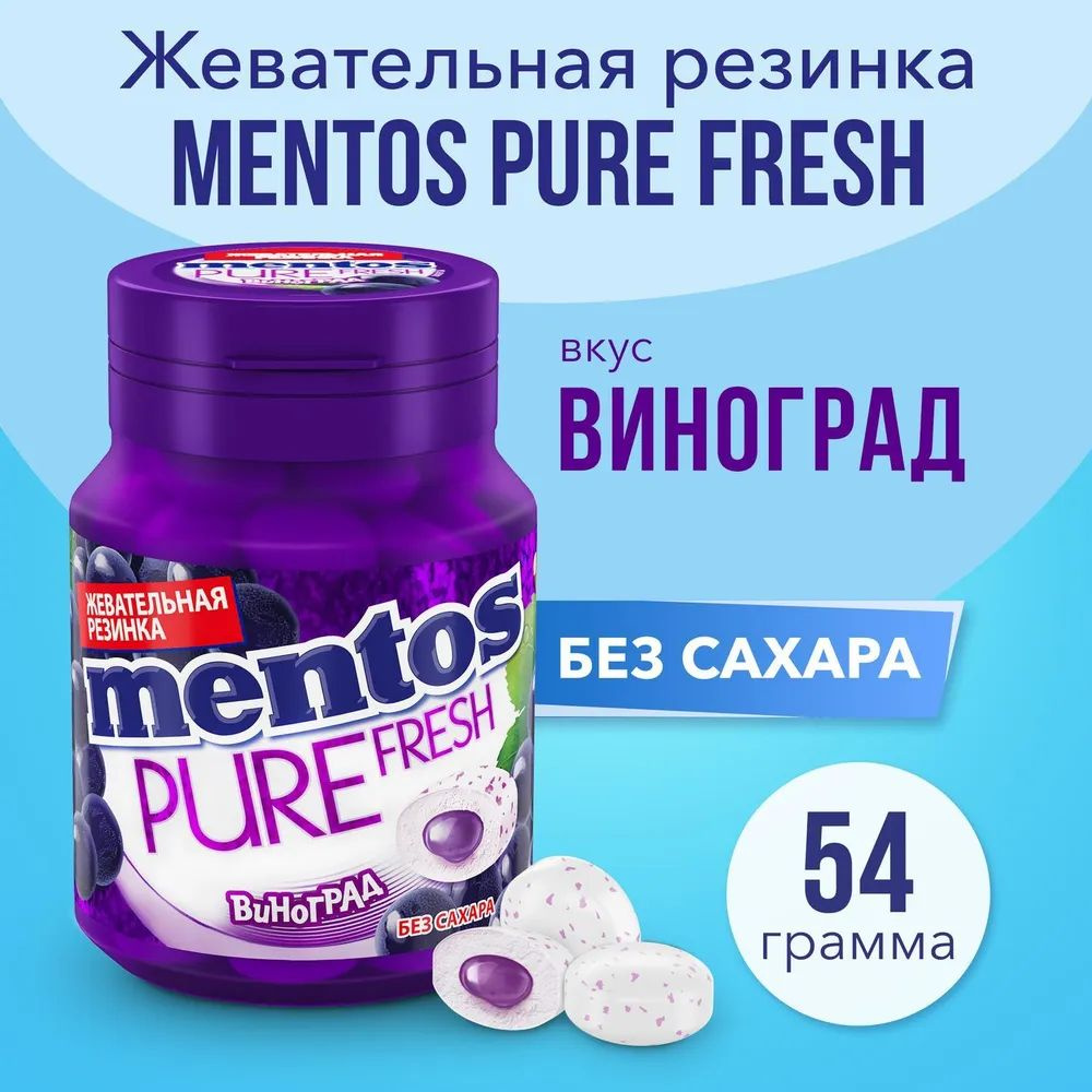 Mentos Жевательная резинка Pure Fresh вкус Виноград, 54 г #1