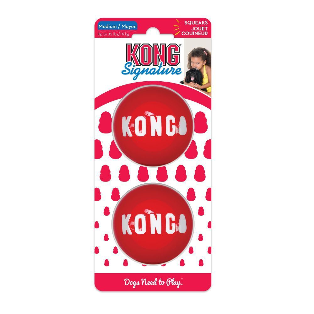 Kong Signature ball-2 M, Прочный мячик с пищалкой для собак, 6 см, 2 шт  #1